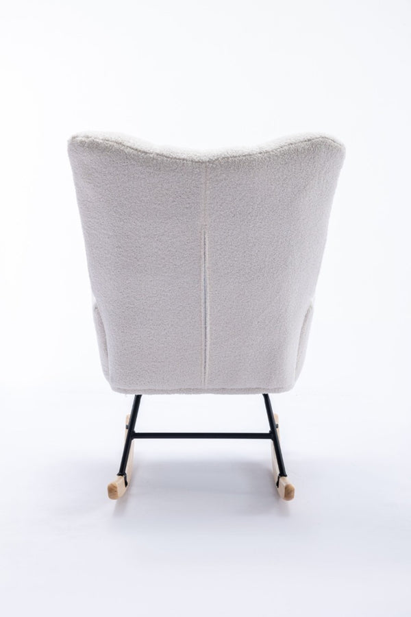 English Elm Teddy Fleece Wingback Glider Rocker Ergonomic Nursing Chair with Storage Pocket White W3723P494843