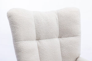 English Elm Teddy Fleece Wingback Glider Rocker Ergonomic Nursing Chair with Storage Pocket White W3723P494843