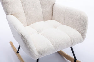 English Elm Teddy Fleece Wingback Glider Rocker Ergonomic Nursing Chair with Storage Pocket White W3723P494843