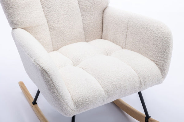 English Elm Teddy Fleece Wingback Glider Rocker Ergonomic Nursing Chair with Storage Pocket White W3723P494843