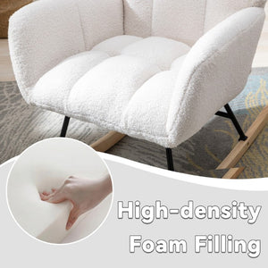 English Elm Teddy Fleece Wingback Glider Rocker Ergonomic Nursing Chair with Storage Pocket White W3723P494843