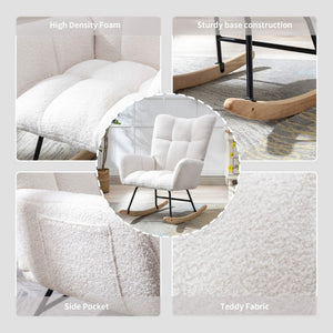 English Elm Teddy Fleece Wingback Glider Rocker Ergonomic Nursing Chair with Storage Pocket White W3723P494843
