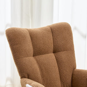 English Elm Teddy Fleece Wingback Glider Rocker with Ottoman and Built-In Armrest Storage Pocket Brown W3723P494845
