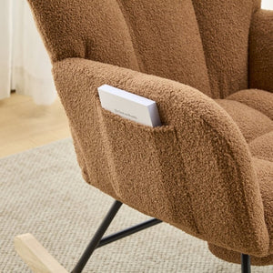 English Elm Teddy Fleece Wingback Glider Rocker with Ottoman and Built-In Armrest Storage Pocket Brown W3723P494845