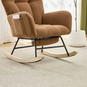 English Elm Teddy Fleece Wingback Glider Rocker with Ottoman and Built-In Armrest Storage Pocket Brown W3723P494845