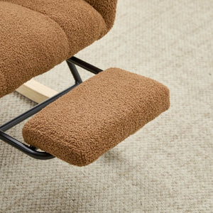 English Elm Teddy Fleece Wingback Glider Rocker with Ottoman and Built-In Armrest Storage Pocket Brown W3723P494845