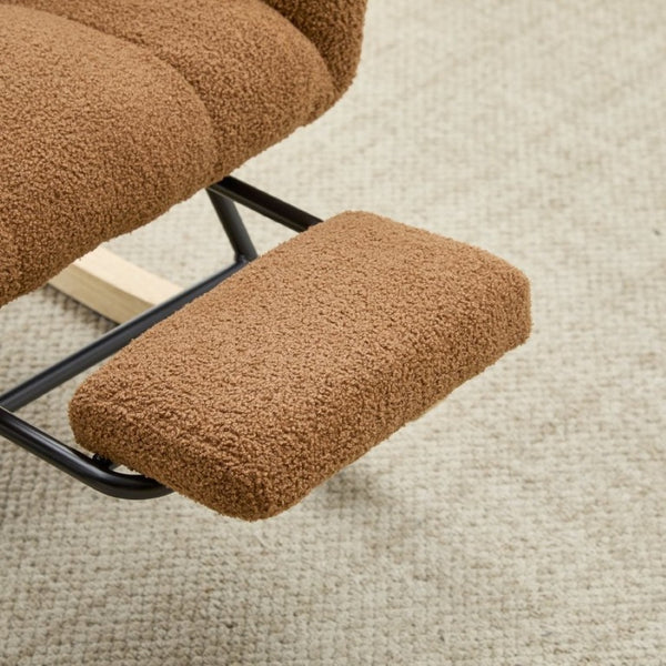 English Elm Teddy Fleece Wingback Glider Rocker with Ottoman and Built-In Armrest Storage Pocket Brown W3723P494845
