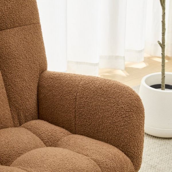 English Elm Teddy Fleece Wingback Glider Rocker with Ottoman and Built-In Armrest Storage Pocket Brown W3723P494845