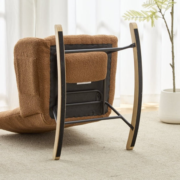 English Elm Teddy Fleece Wingback Glider Rocker with Ottoman and Built-In Armrest Storage Pocket Brown W3723P494845