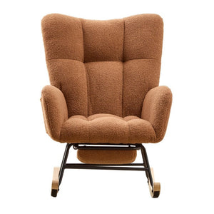 English Elm Teddy Fleece Wingback Glider Rocker with Ottoman and Built-In Armrest Storage Pocket Brown W3723P494845