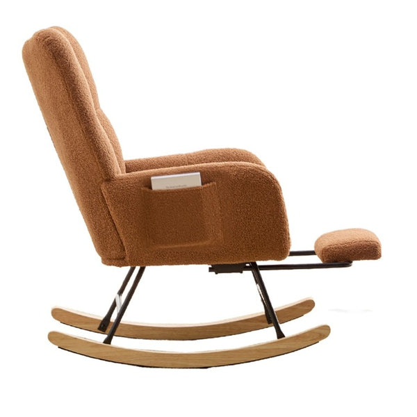 English Elm Teddy Fleece Wingback Glider Rocker with Ottoman and Built-In Armrest Storage Pocket Brown W3723P494845