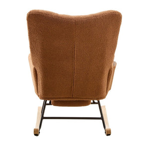 English Elm Teddy Fleece Wingback Glider Rocker with Ottoman and Built-In Armrest Storage Pocket Brown W3723P494845