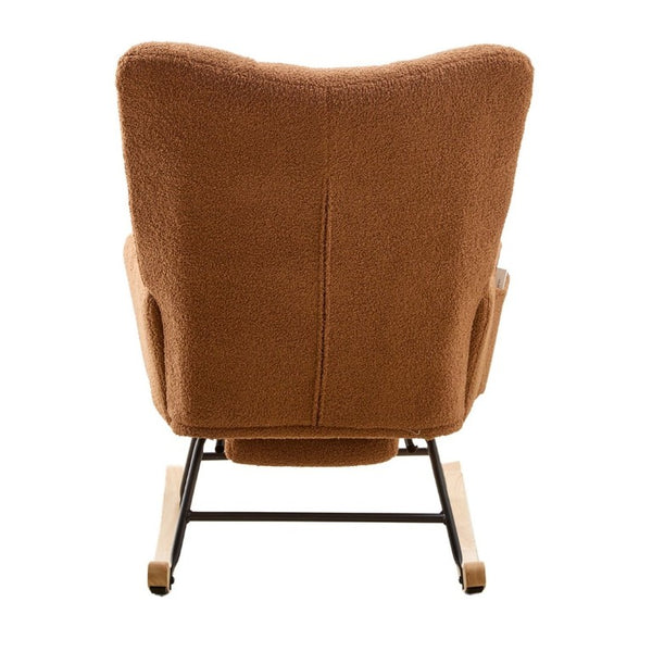 English Elm Teddy Fleece Wingback Glider Rocker with Ottoman and Built-In Armrest Storage Pocket Brown W3723P494845