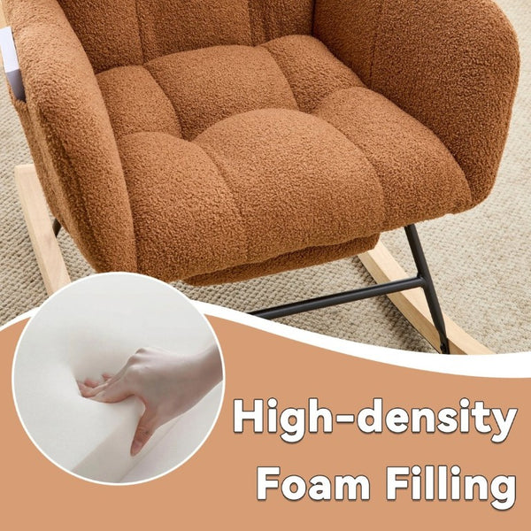 English Elm Teddy Fleece Wingback Glider Rocker with Ottoman and Built-In Armrest Storage Pocket Brown W3723P494845
