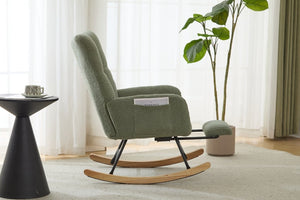 English Elm Teddy Fleece Wingback Glider Rocker with Ottoman and Built-In Armrest Storage Pocket Green W3723P494849