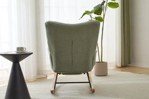 English Elm Teddy Fleece Wingback Glider Rocker with Ottoman and Built-In Armrest Storage Pocket Green W3723P494849