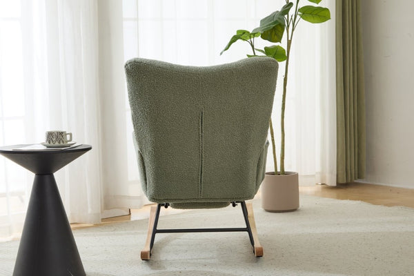English Elm Teddy Fleece Wingback Glider Rocker with Ottoman and Built-In Armrest Storage Pocket Green W3723P494849