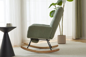 English Elm Teddy Fleece Wingback Glider Rocker with Ottoman and Built-In Armrest Storage Pocket Green W3723P494849