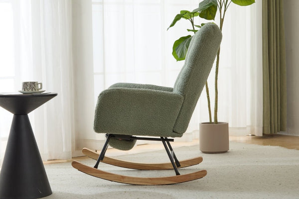 English Elm Teddy Fleece Wingback Glider Rocker with Ottoman and Built-In Armrest Storage Pocket Green W3723P494849