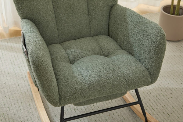 English Elm Teddy Fleece Wingback Glider Rocker with Ottoman and Built-In Armrest Storage Pocket Green W3723P494849