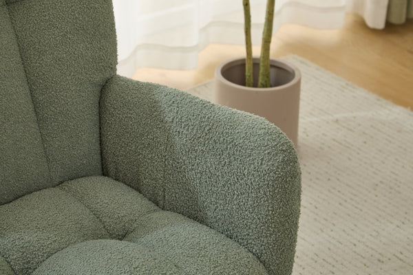 English Elm Teddy Fleece Wingback Glider Rocker with Ottoman and Built-In Armrest Storage Pocket Green W3723P494849