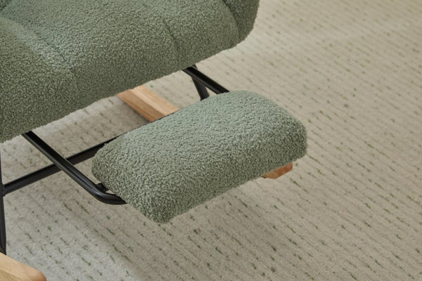 English Elm Teddy Fleece Wingback Glider Rocker with Ottoman and Built-In Armrest Storage Pocket Green W3723P494849