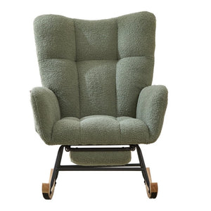 English Elm Teddy Fleece Wingback Glider Rocker with Ottoman and Built-In Armrest Storage Pocket Green W3723P494849