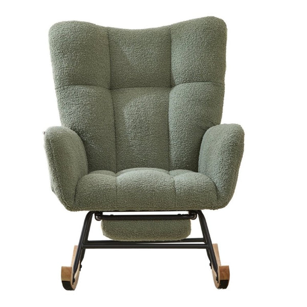 English Elm Teddy Fleece Wingback Glider Rocker with Ottoman and Built-In Armrest Storage Pocket Green W3723P494849