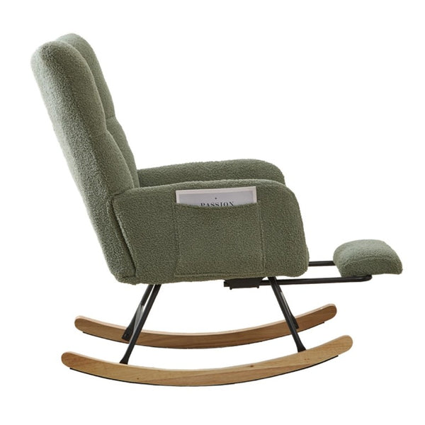 English Elm Teddy Fleece Wingback Glider Rocker with Ottoman and Built-In Armrest Storage Pocket Green W3723P494849