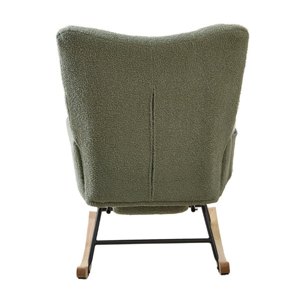 English Elm Teddy Fleece Wingback Glider Rocker with Ottoman and Built-In Armrest Storage Pocket Green W3723P494849