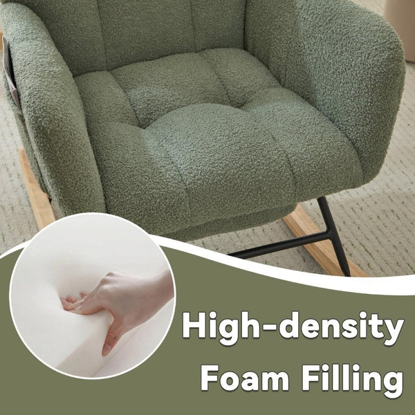 English Elm Teddy Fleece Wingback Glider Rocker with Ottoman and Built-In Armrest Storage Pocket Green W3723P494849