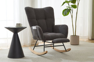 English Elm Teddy Fleece Wingback Glider Rocker with Ottoman and Built-In Armrest Storage Pocket Grey W3723P494858