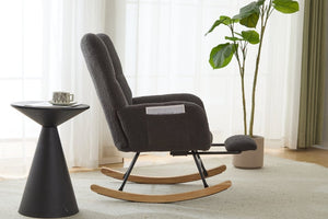 English Elm Teddy Fleece Wingback Glider Rocker with Ottoman and Built-In Armrest Storage Pocket Grey W3723P494858