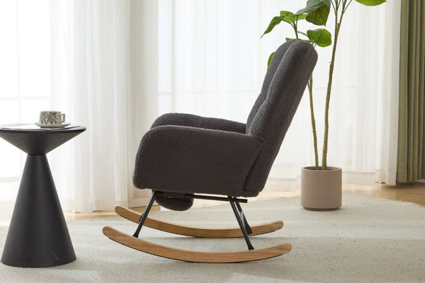 English Elm Teddy Fleece Wingback Glider Rocker with Ottoman and Built-In Armrest Storage Pocket Grey W3723P494858