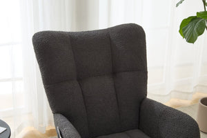 English Elm Teddy Fleece Wingback Glider Rocker with Ottoman and Built-In Armrest Storage Pocket Grey W3723P494858