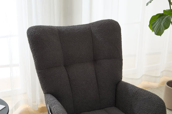 English Elm Teddy Fleece Wingback Glider Rocker with Ottoman and Built-In Armrest Storage Pocket Grey W3723P494858