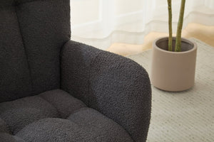 English Elm Teddy Fleece Wingback Glider Rocker with Ottoman and Built-In Armrest Storage Pocket Grey W3723P494858