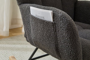 English Elm Teddy Fleece Wingback Glider Rocker with Ottoman and Built-In Armrest Storage Pocket Grey W3723P494858