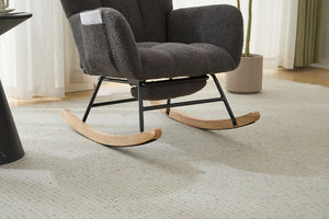 English Elm Teddy Fleece Wingback Glider Rocker with Ottoman and Built-In Armrest Storage Pocket Grey W3723P494858