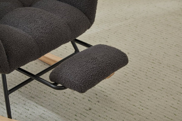English Elm Teddy Fleece Wingback Glider Rocker with Ottoman and Built-In Armrest Storage Pocket Grey W3723P494858