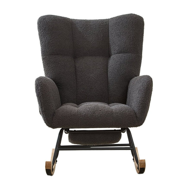 English Elm Teddy Fleece Wingback Glider Rocker with Ottoman and Built-In Armrest Storage Pocket Grey W3723P494858