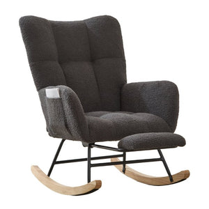 English Elm Teddy Fleece Wingback Glider Rocker with Ottoman and Built-In Armrest Storage Pocket Grey W3723P494858