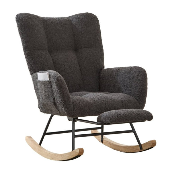 English Elm Teddy Fleece Wingback Glider Rocker with Ottoman and Built-In Armrest Storage Pocket Grey W3723P494858