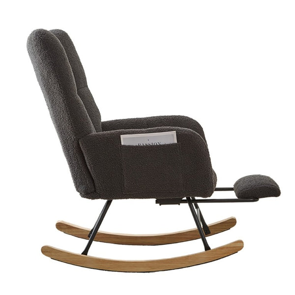 English Elm Teddy Fleece Wingback Glider Rocker with Ottoman and Built-In Armrest Storage Pocket Grey W3723P494858
