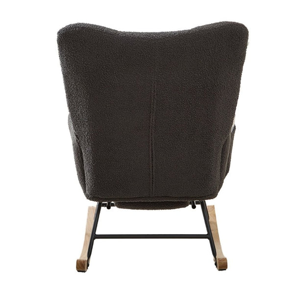 English Elm Teddy Fleece Wingback Glider Rocker with Ottoman and Built-In Armrest Storage Pocket Grey W3723P494858