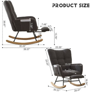 English Elm Teddy Fleece Wingback Glider Rocker with Ottoman and Built-In Armrest Storage Pocket Grey W3723P494858