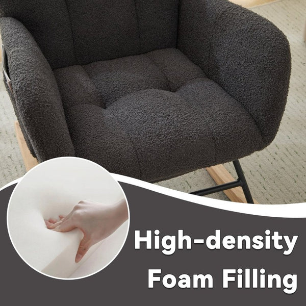 English Elm Teddy Fleece Wingback Glider Rocker with Ottoman and Built-In Armrest Storage Pocket Grey W3723P494858