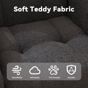 English Elm Teddy Fleece Wingback Glider Rocker with Ottoman and Built-In Armrest Storage Pocket Grey W3723P494858