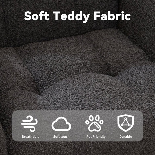 English Elm Teddy Fleece Wingback Glider Rocker with Ottoman and Built-In Armrest Storage Pocket Grey W3723P494858
