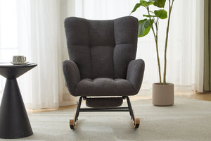 English Elm Teddy Fleece Wingback Glider Rocker with Ottoman and Built-In Armrest Storage Pocket Grey W3723P494858